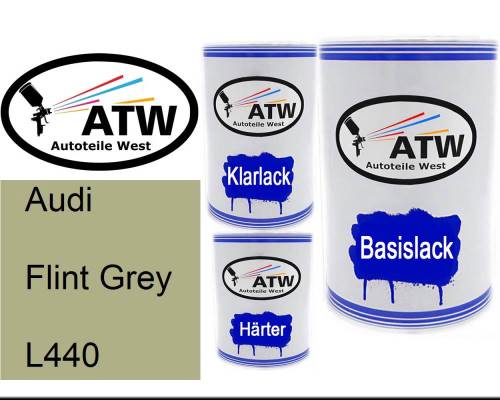 Audi, Flint Grey, L440: 500ml Lackdose + 500ml Klarlack + 250ml Härter - Set, von ATW Autoteile West.